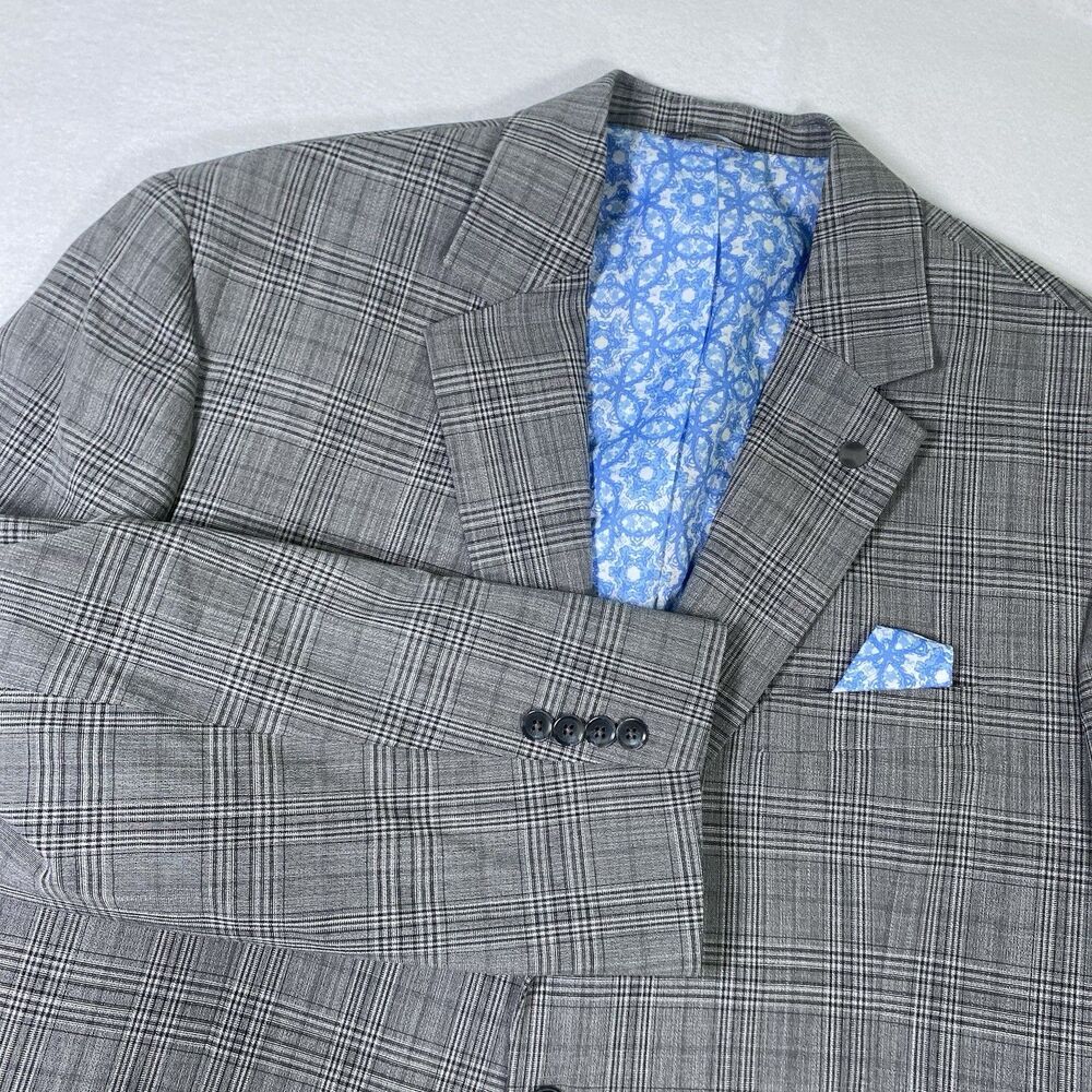 Oak Hill Gray Windowpane Plaid Sport Coat Blazer 2XL double vent stretch light